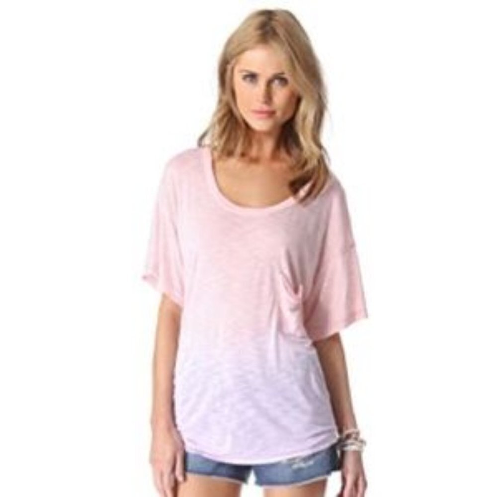 Blue life pocket tee Pink raw hem slouchy